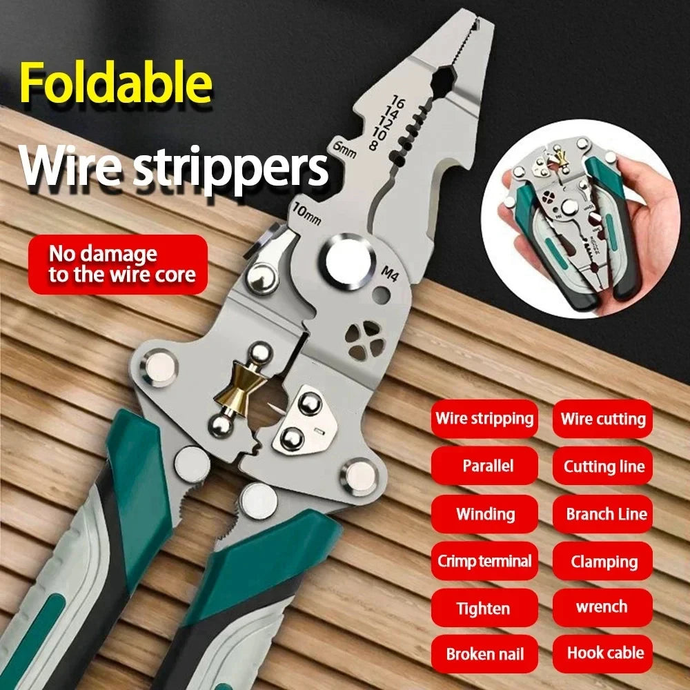 Versatile Foldable Wire Stripper: Multi-Function Crimping Tool for Electricians and DIY Enthusiasts